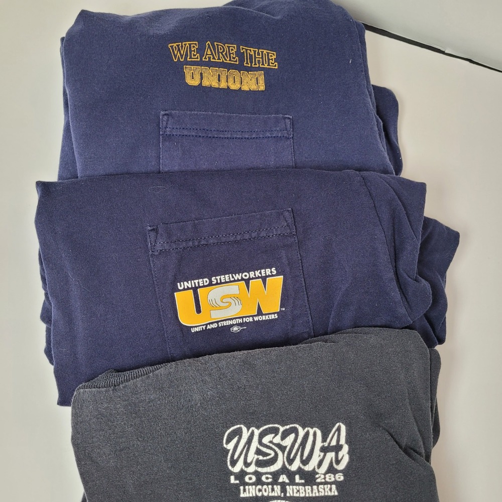 Union Line USW United Steelworkers Pocket T-Shirt Lot Mens XL 2XL Navy Black